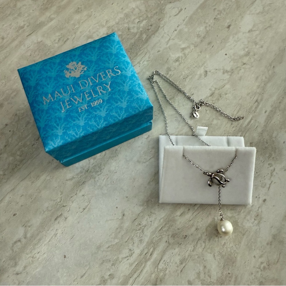 Maui Divers Jewelry Sterling Silver Turtle Necklace with Pearl
